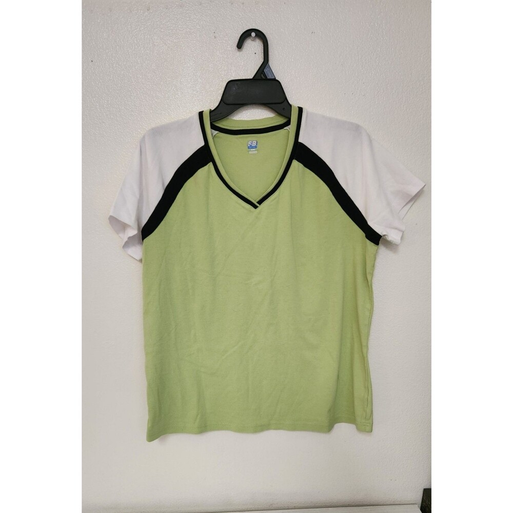 SB ACTIVE WOMANS V NECK STYLE ATHLETIC TSHIRT SIZE LARGE GREEN,BLACK, WHITE